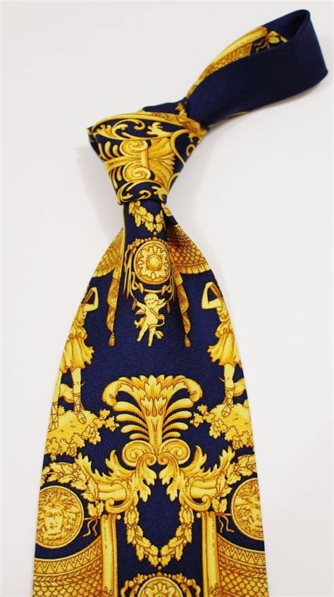 versace gold and blue tie|Versace tie price.